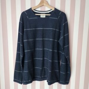 Billy Reid Dark Blue and Light Gray Striped Crewneck Sweater